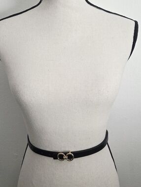 Black Thin Belt With Gold Buckle